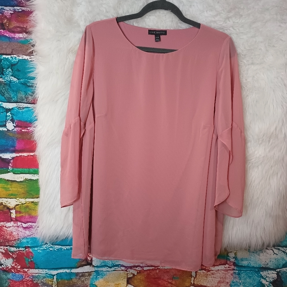 Lane Bryant Mauve Pink Long Sleeve Sheer Butterfly Sleeve Top Size 10/12